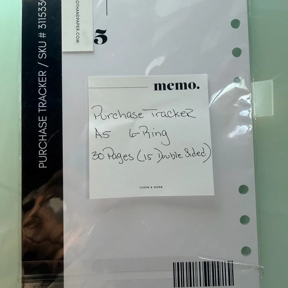 Cloth & Paper A5 Purchase Tracker Inserts